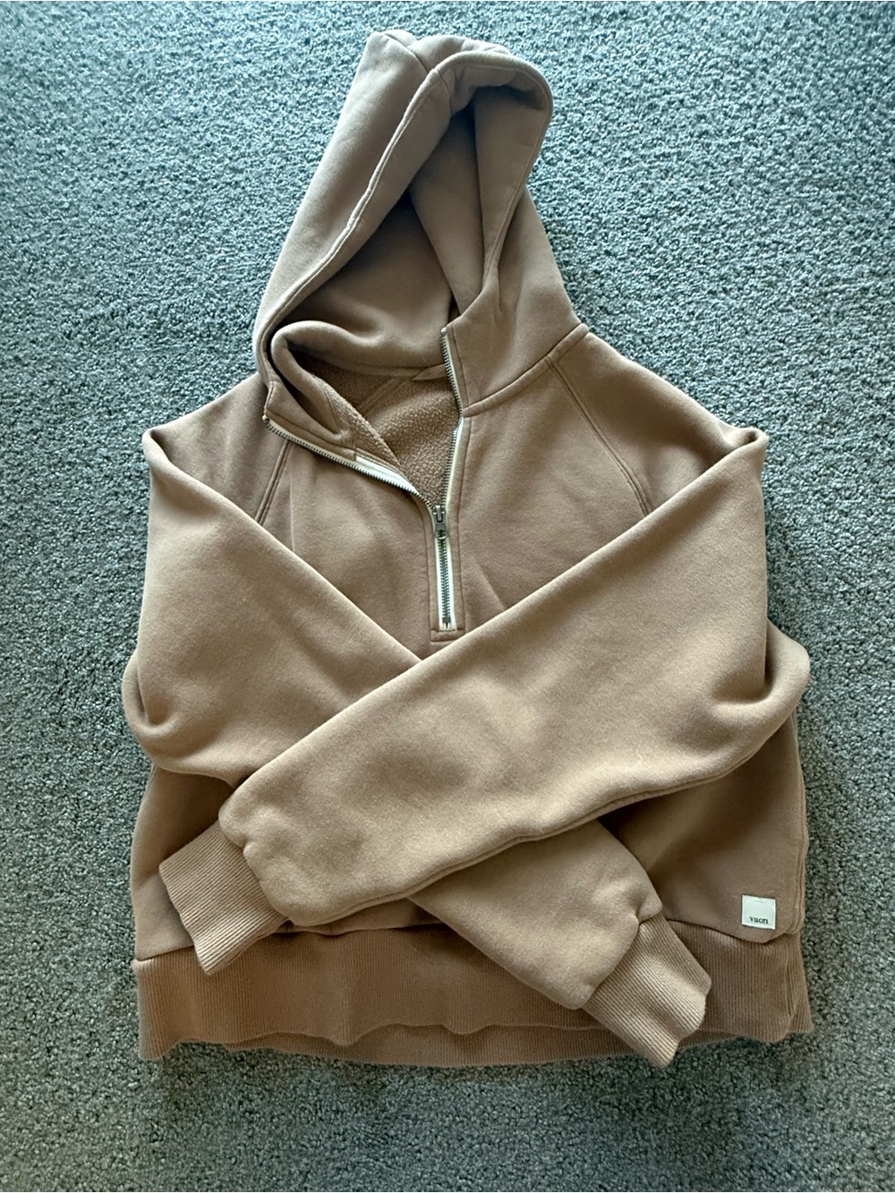 Vuori Half Zip Restore Hoodie in Tan - Picture 2 of 3